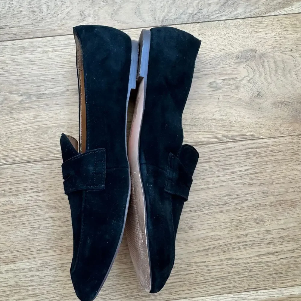 JCREW Black Suede Classic Penny Loafers Size 7.5-Preppy/Minimalist